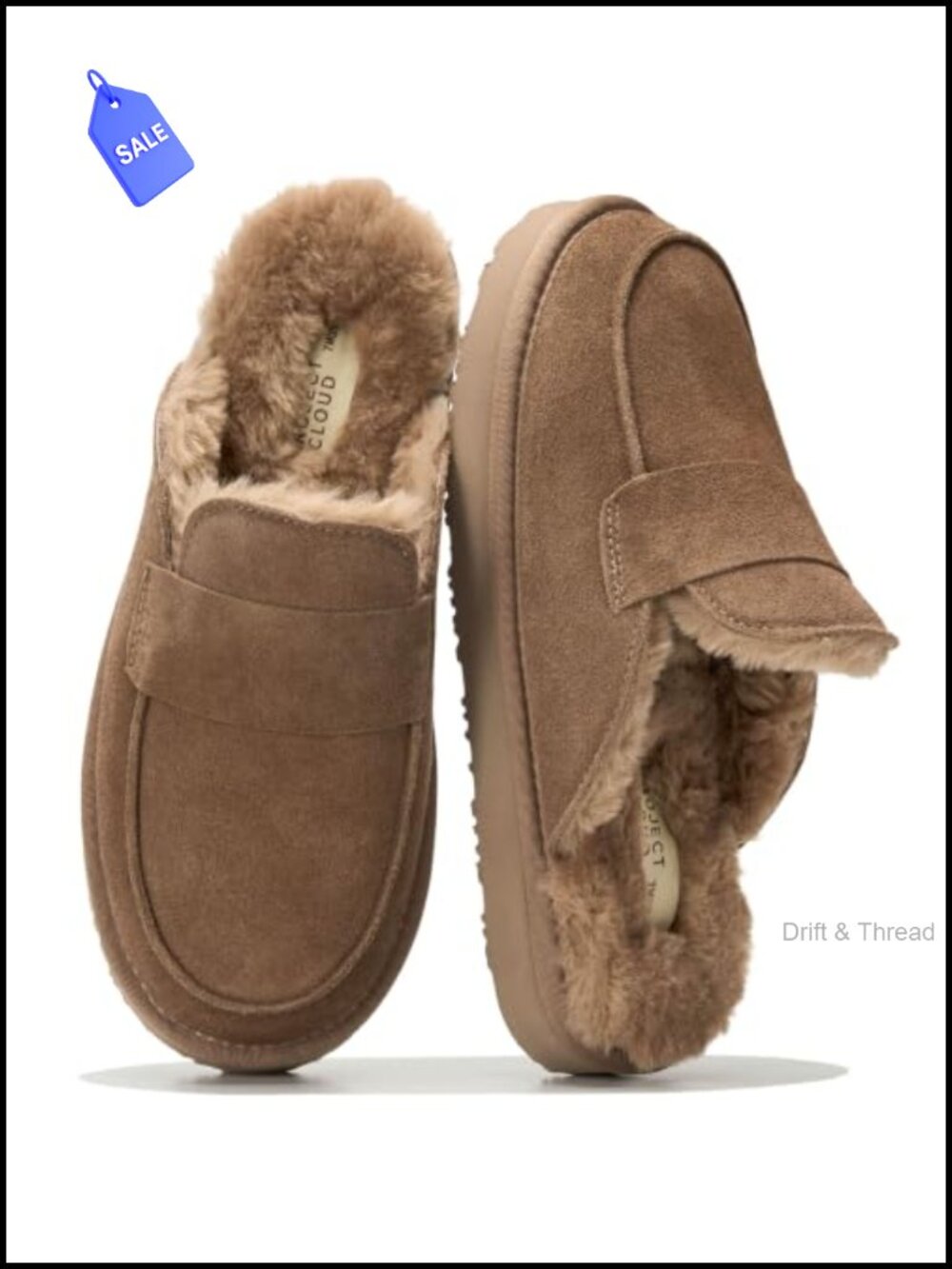 Genuine Leather Fuzzy Clog Slippers Memory Foam Non-Slip